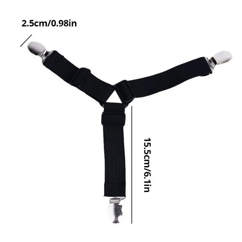 Elastic Bed Sheet Fasteners with Adjustable Clips - 4 Pack