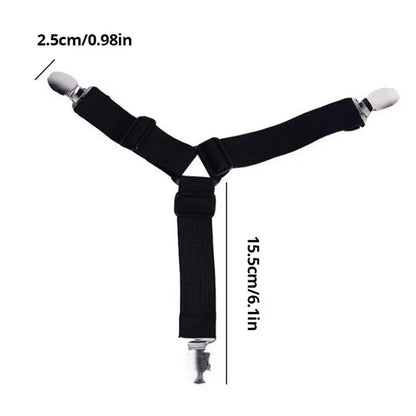 Elastic Bed Sheet Fasteners with Adjustable Clips - 4 Pack