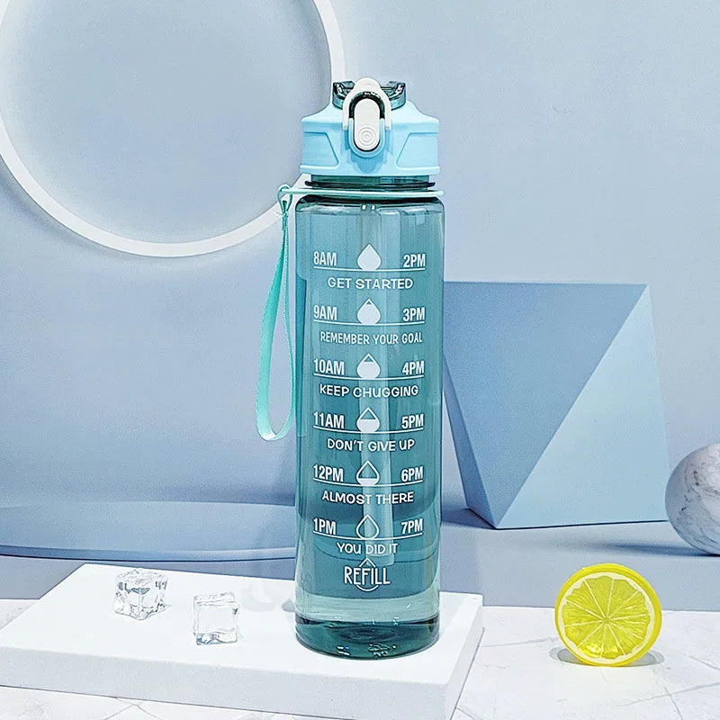 Time-Marked Sports Water Bottle with Straw