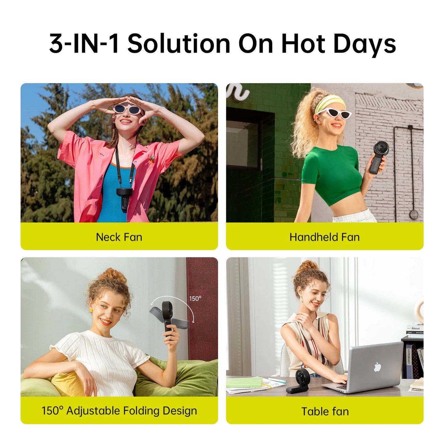 Portable Handheld Fan With LED Display 5 Speeds 5000mAh Foldable 150 Degree 3 In 1 Personal Fan For Travellers