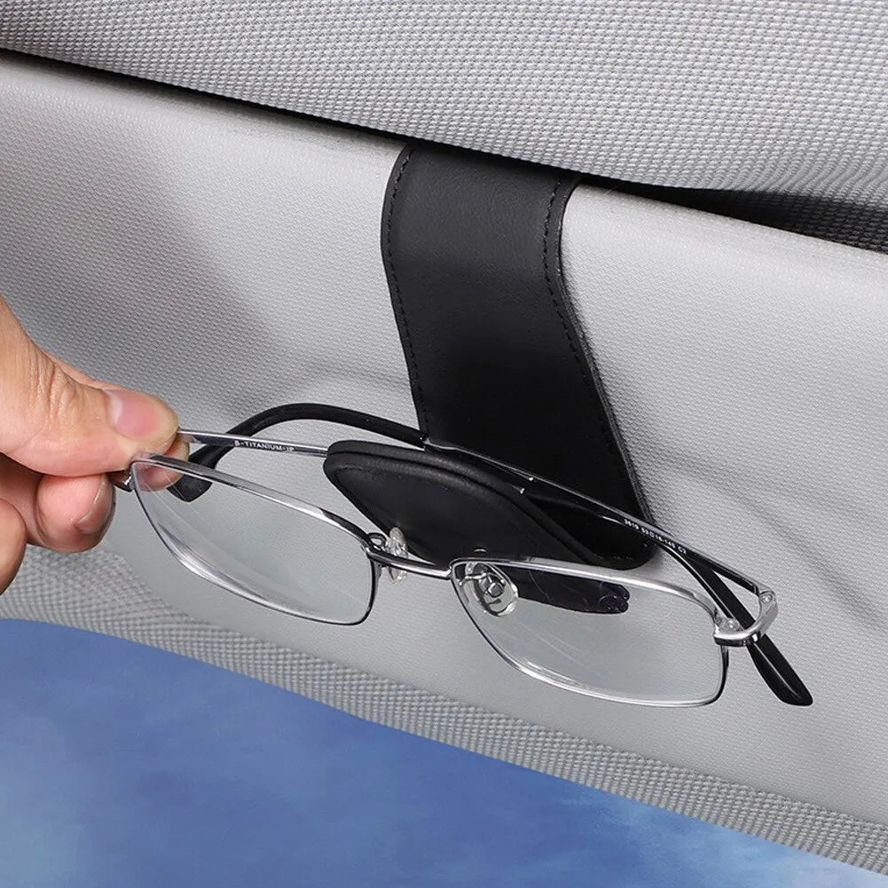 Leather Car Sun Visor Eyeglass Holder with Magnetic Closure