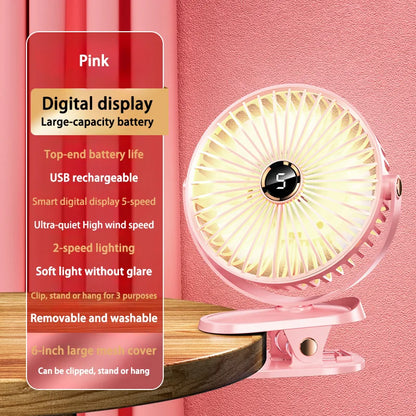 Clip On Fan 8000mAh Rechargeable Portable Desk Circulator With LED Light For Camping
