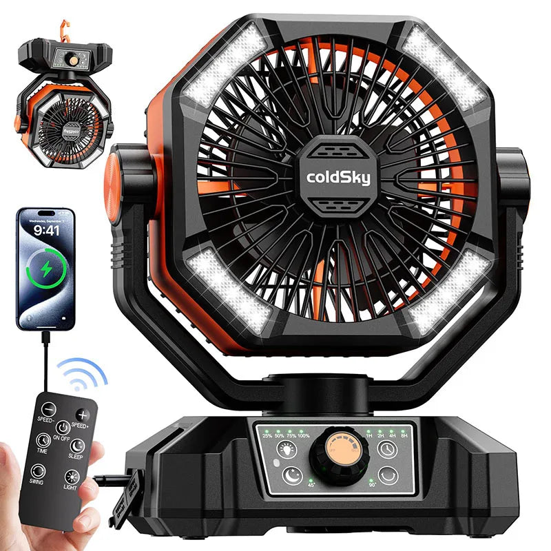 20000mAh Battery Camping Fan With 4 LED Lantern, 8 Speeds, Portable Outdoor Desk Fan For Camping Tent And Fishing
