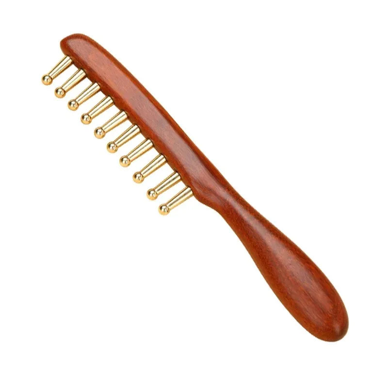 Sandalwood Brass Meridian Scalp Comb With Wide Teeth by Haraps.com