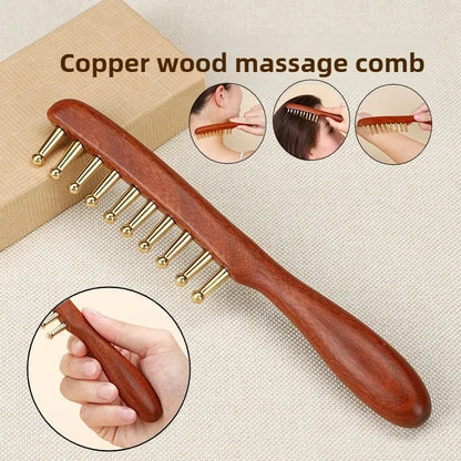 Sandalwood Brass Meridian Scalp Comb With Wide Teeth by Haraps.com
