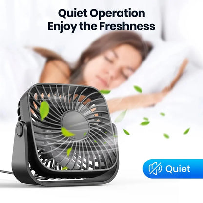 USB Mini Portable Fan For Camping And Home 3 Speed Quiet Desk Personal 360 Degree Adjustable