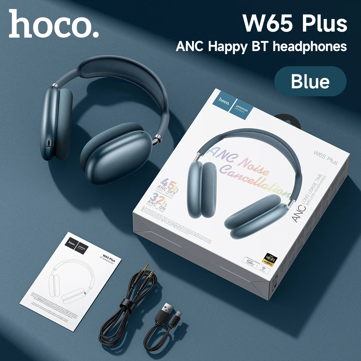 HOCO W65 Plus ANC Noise Reduction Bluetooth Headphones Over The Ear Wireless Big Earphone Hifi Sounds Sport Headsets With Button by Haraps.com