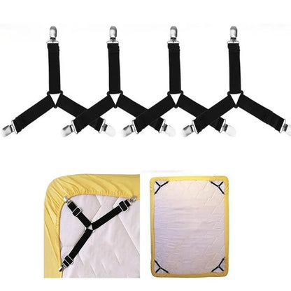 Elastic Bed Sheet Fasteners with Adjustable Clips - 4 Pack