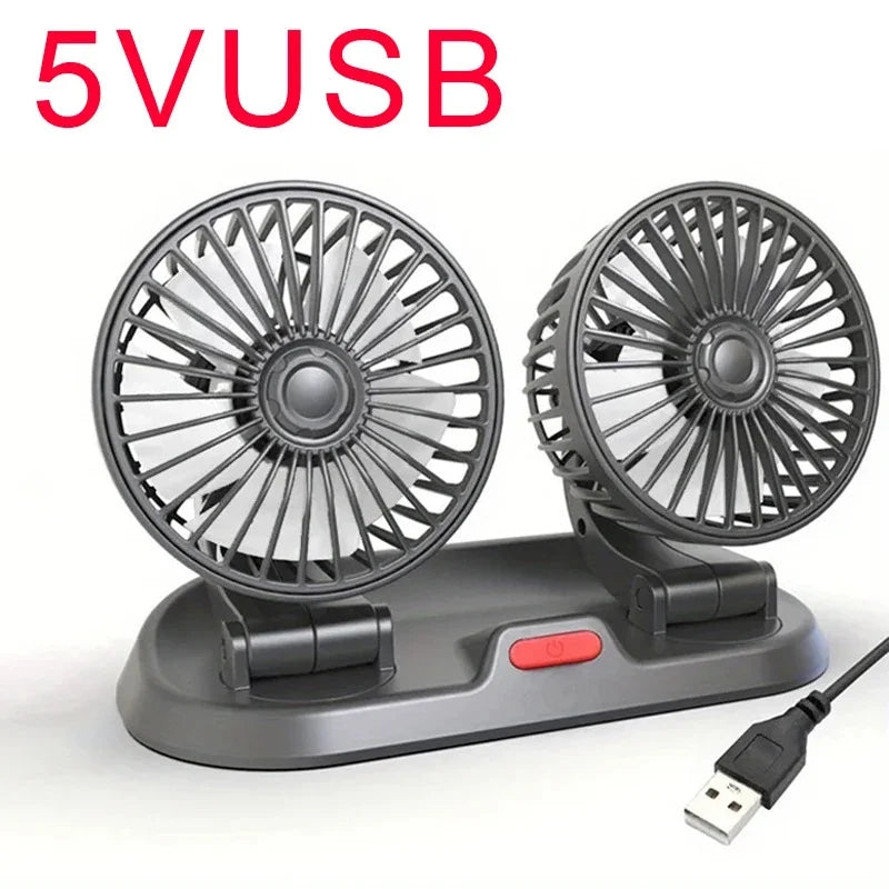 Car Fan 360° Adjustable 3 Head Air Fan Automotive Electric Fan USB/12V/24V Fan 2 Speeds Car Silent Fan For Home Desk Office&Car by Haraps.com