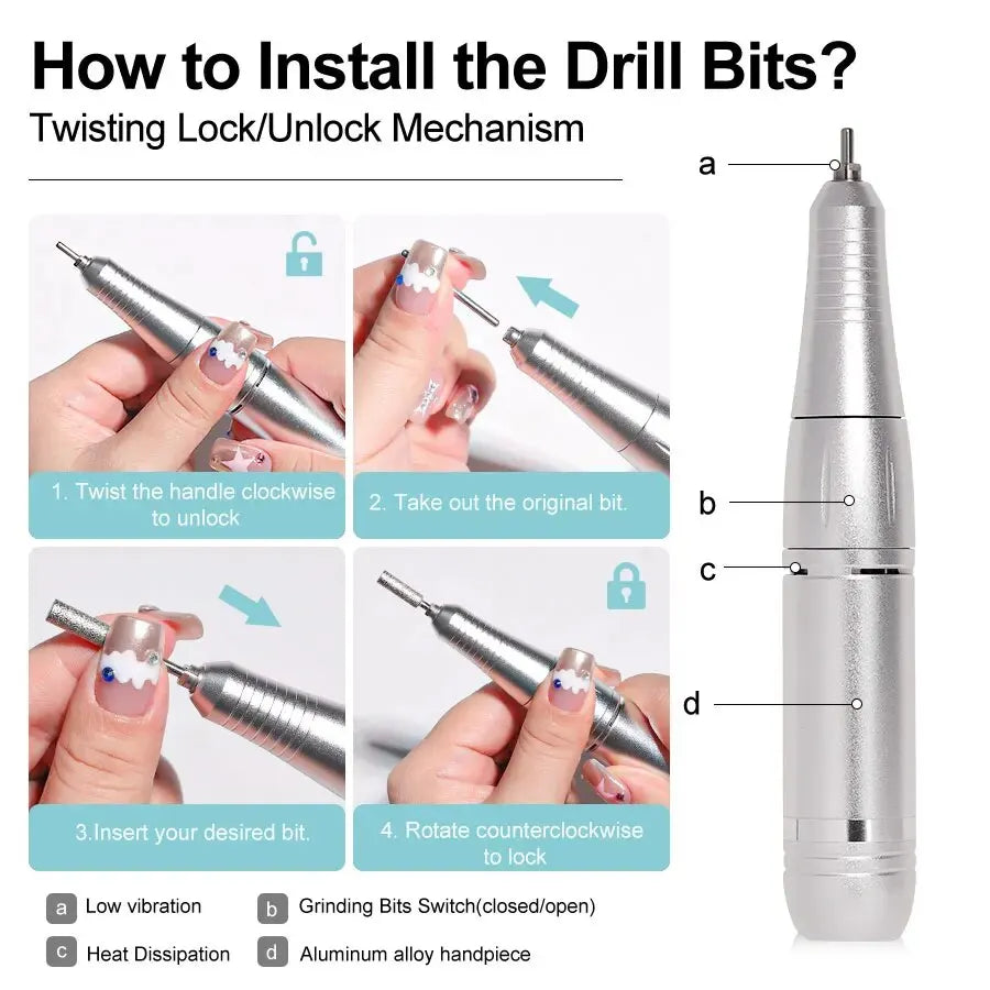 Professional 45,000RPM Electric Portable Nail Drill Machine – Rechargeable, Low Noise, Brushless Motor for Manicure & Pedicure