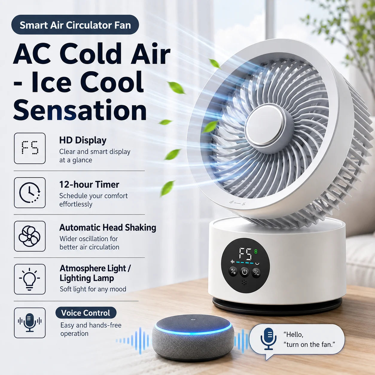 Portable Wall Hanging USB Fan With Remote Control And Nightlight Smart Voice Activated Folding Air Cooler For Home