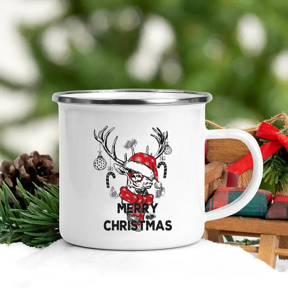 Christmas Enamel Mug with Festive Print