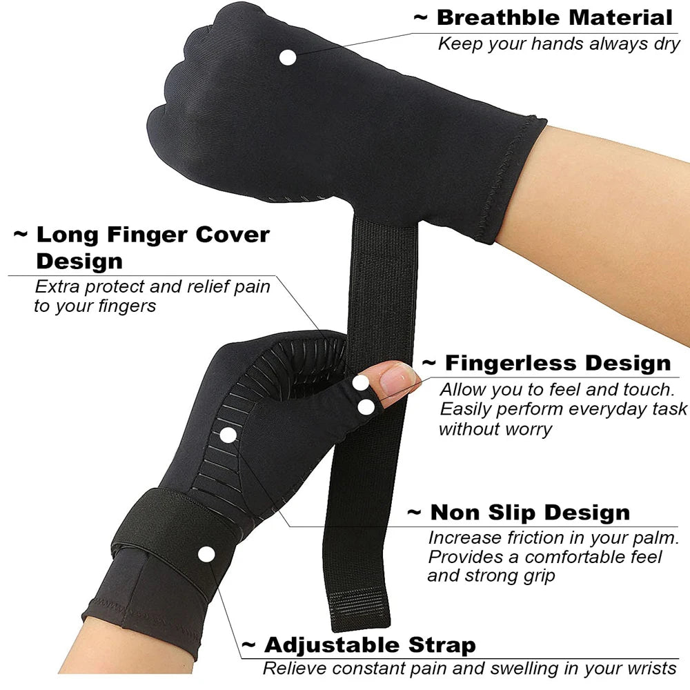 Arthritis Compression Gloves with Wrist Support Strap