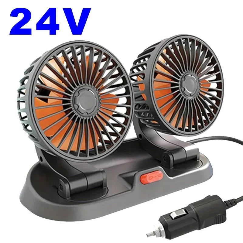Car Fan 360° Adjustable 3 Head Air Fan Automotive Electric Fan USB/12V/24V Fan 2 Speeds Car Silent Fan For Home Desk Office&Car by Haraps.com