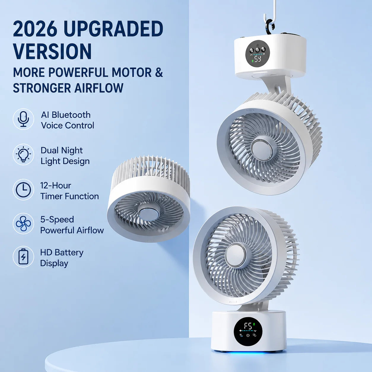 Portable Wall Hanging USB Fan With Remote Control And Nightlight Smart Voice Activated Folding Air Cooler For Home