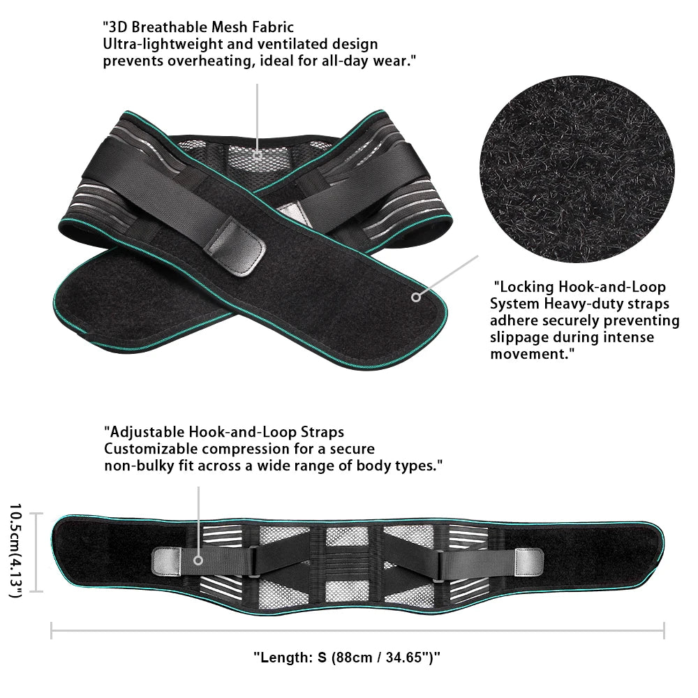 1PCS Lower Back Brace for Pain Relief – Adjustable Lumbar Support Belt for Sciatica- Breathable & Stabilizing with 4 Steel Stays by Haraps.com