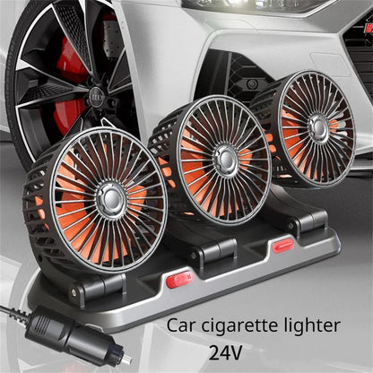 Car Fan 360° Adjustable 3 Head Air Fan Automotive Electric Fan USB/12V/24V Fan 2 Speeds Car Silent Fan For Home Desk Office&Car by Haraps.com