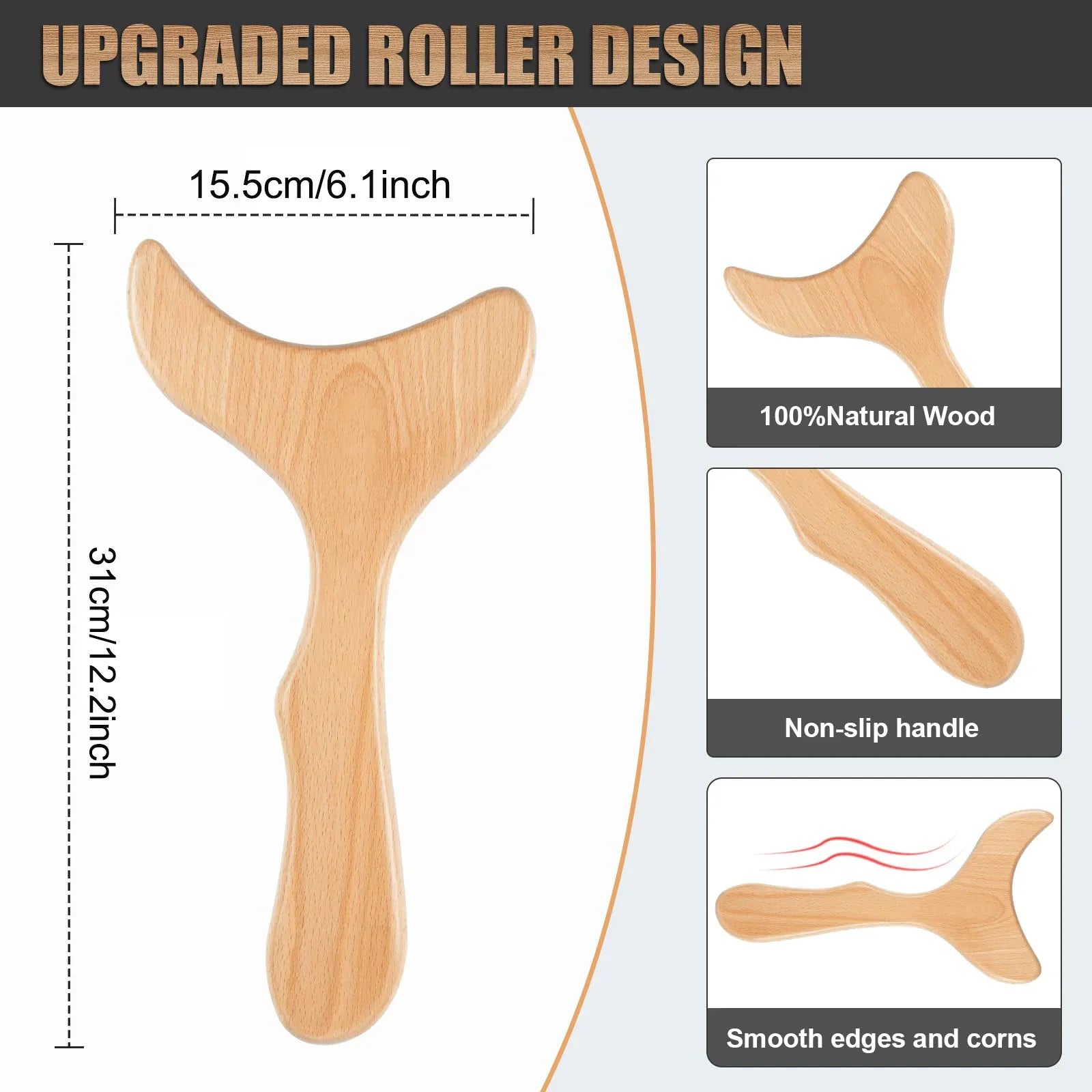 Wooden Gua Sha Massage Tool Natural Back Massager by Haraps.com