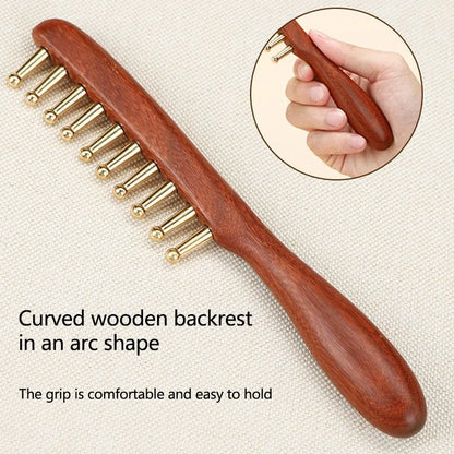 Sandalwood Brass Meridian Scalp Comb With Wide Teeth by Haraps.com