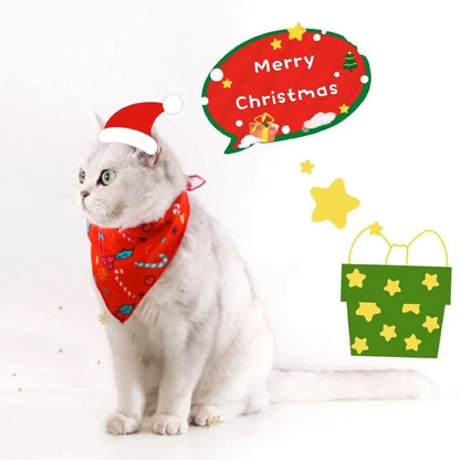 2-Piece Pet Christmas Dress-Up Set – Kitten & Puppy Bandana with Hat