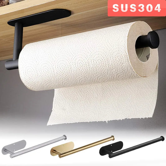 Stainless Steel Adhesive Paper Towel Holder for Kitchen and Bathroom - No Drilling Required
