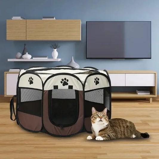 Portable Foldable Pet Tent Kennel – Octagonal Dog & Cat Playpen for Outdoor Use