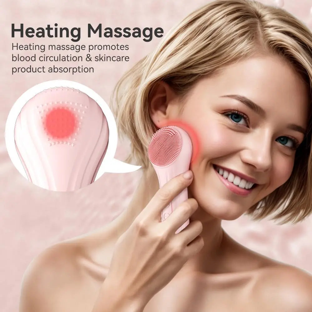 Silicone Electric Facial Cleansing Brush with Heating & Vibration