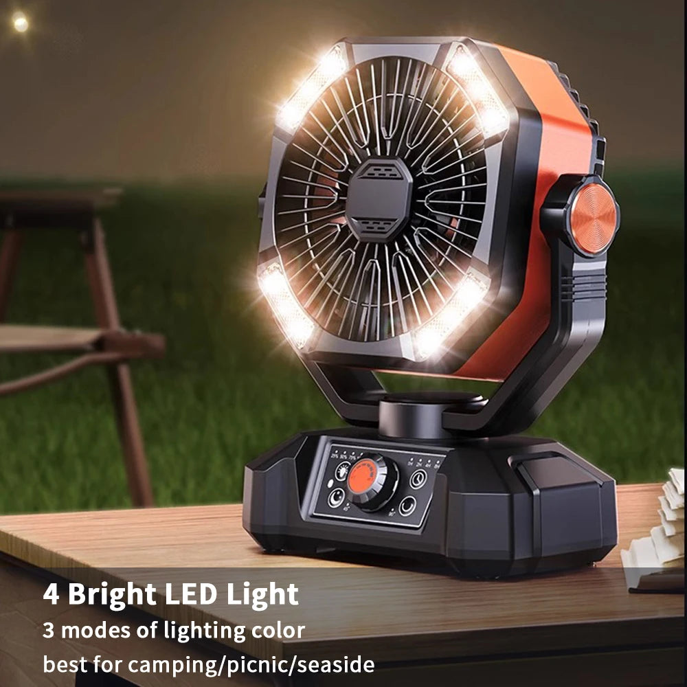 20000mAh Battery Camping Fan With 4 LED Lantern, 8 Speeds, Portable Outdoor Desk Fan For Camping Tent And Fishing