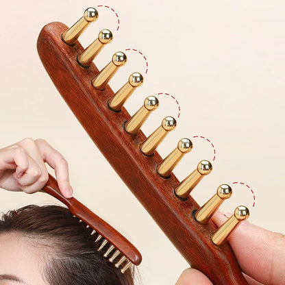 Sandalwood Brass Meridian Scalp Comb With Wide Teeth by Haraps.com