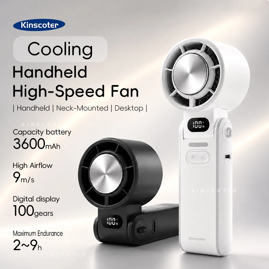 Foldable Portable Handheld Fan For Travellers With 3600mAh Battery And 100 Level Control Turbo Cooling