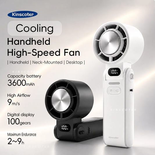 Foldable Portable Handheld Fan For Travellers With 3600mAh Battery And 100 Level Control Turbo Cooling