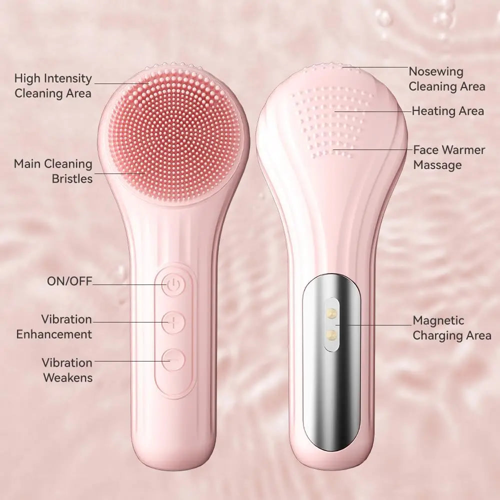 Silicone Electric Facial Cleansing Brush with Heating & Vibration
