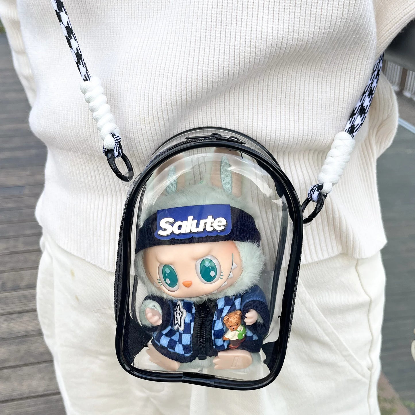 Doll Protective Carry Case for 15cm Labubu Plush Dolls – Shoulder Bag with Rope