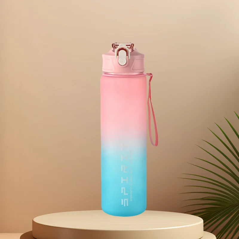 Time-Marked Sports Water Bottle with Straw
