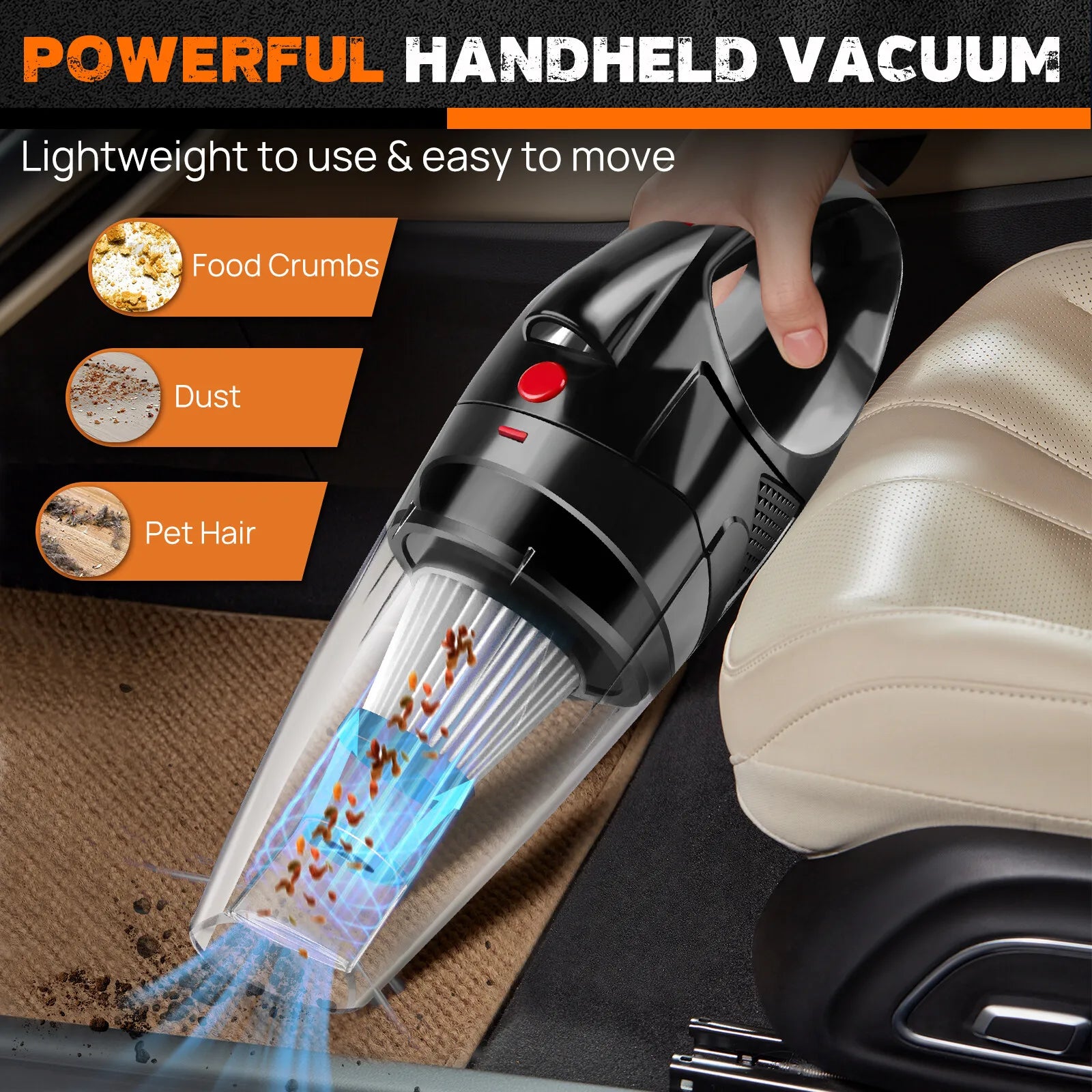 Mini Cordless Handheld Vacuum Cleaner Powerful Suction USB Rechargeable Lightweight Portable Vacuum for Car Home Pet Hair Sofa Carpet Office Cleaning by Haraps.com