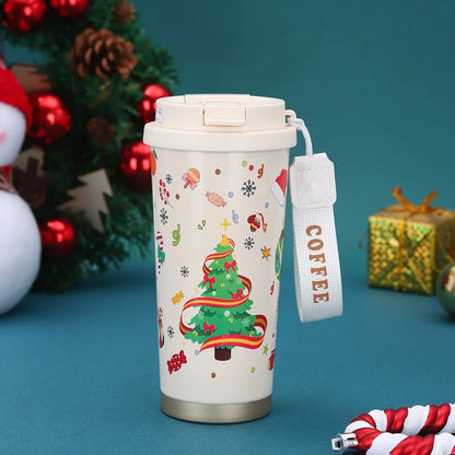 Christmas Insulated Drinking Cup – Portable Handheld Coffee & Water Bottle