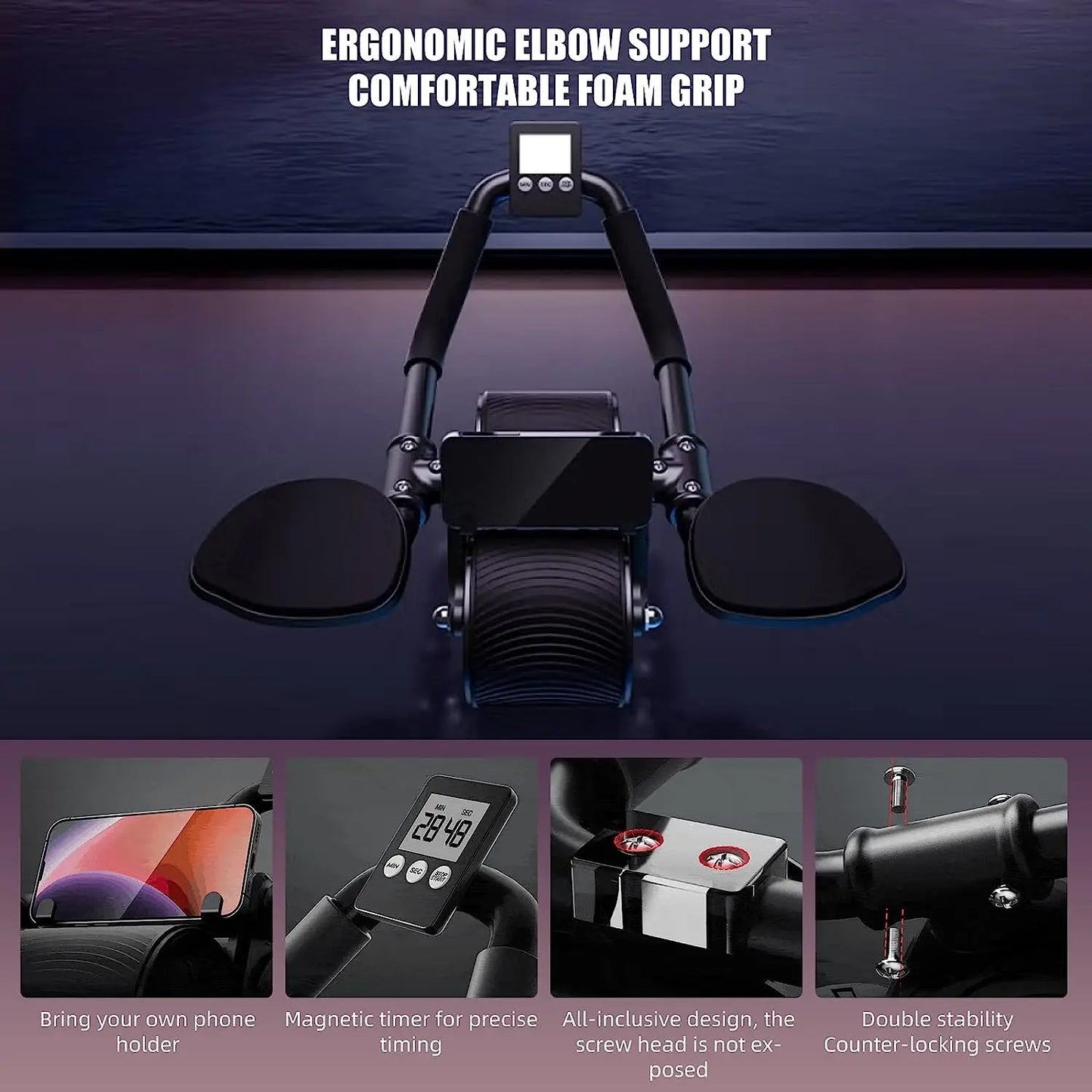 Elbow Support Automatic Rebound Abdominal Wheel Core Muscle Ab Trainer with Counter Display Fitness Exercise Wheel