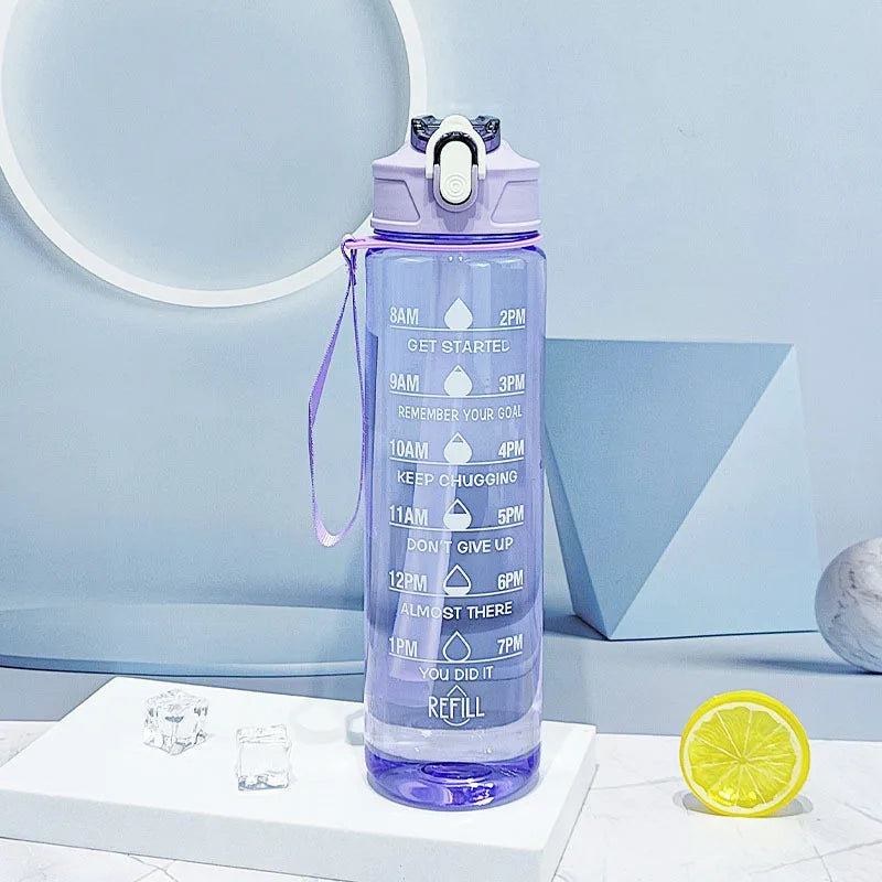 Time-Marked Sports Water Bottle with Straw