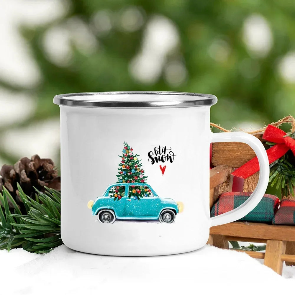 Christmas Enamel Mug with Festive Print