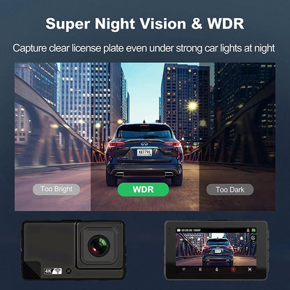 4K Ultra HD Dash Cam Car DVR Dual Camera 4K + 1080P Video Recording