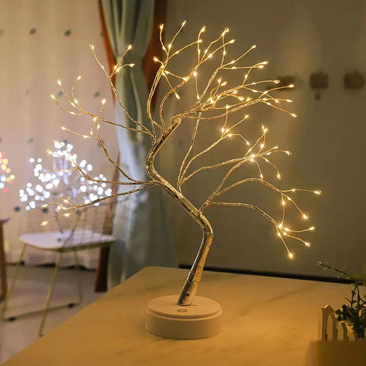 LED Table Lamp Tree USB/AA Battery Powered Bedroom Study Decorative Desk Indoor Night Lamp