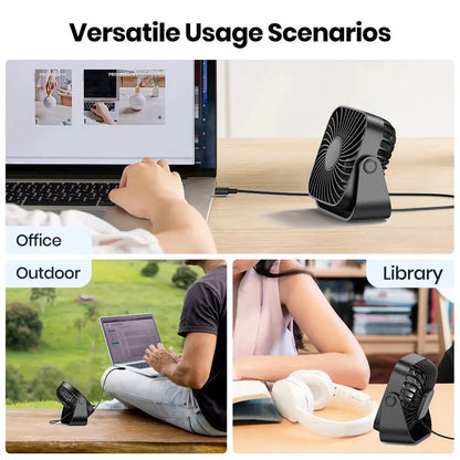 USB Mini Portable Fan For Camping And Home 3 Speed Quiet Desk Personal 360 Degree Adjustable