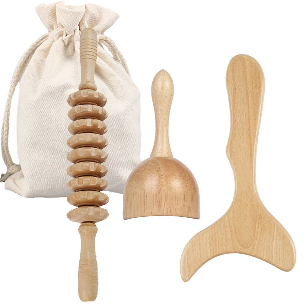 ZenWood Wooden Massage Tool Set For Back Legs And Neck by Haraps.com