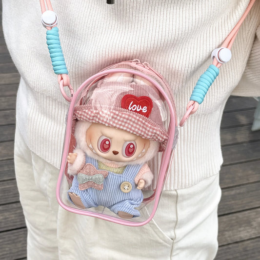 Doll Protective Carry Case for 15cm Labubu Plush Dolls – Shoulder Bag with Rope