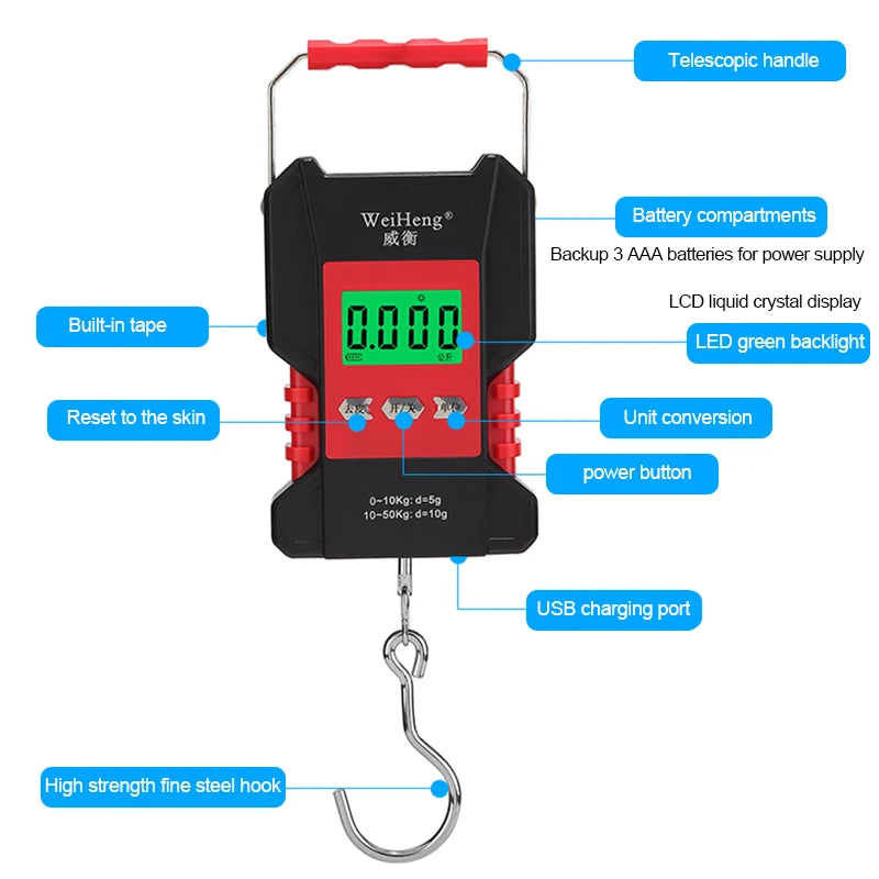 Digital Hanging Hook Scales with Measuring Tape