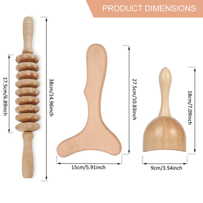 LymphaWood Roller Massager Set Gua Sha Body Tool by Haraps.com
