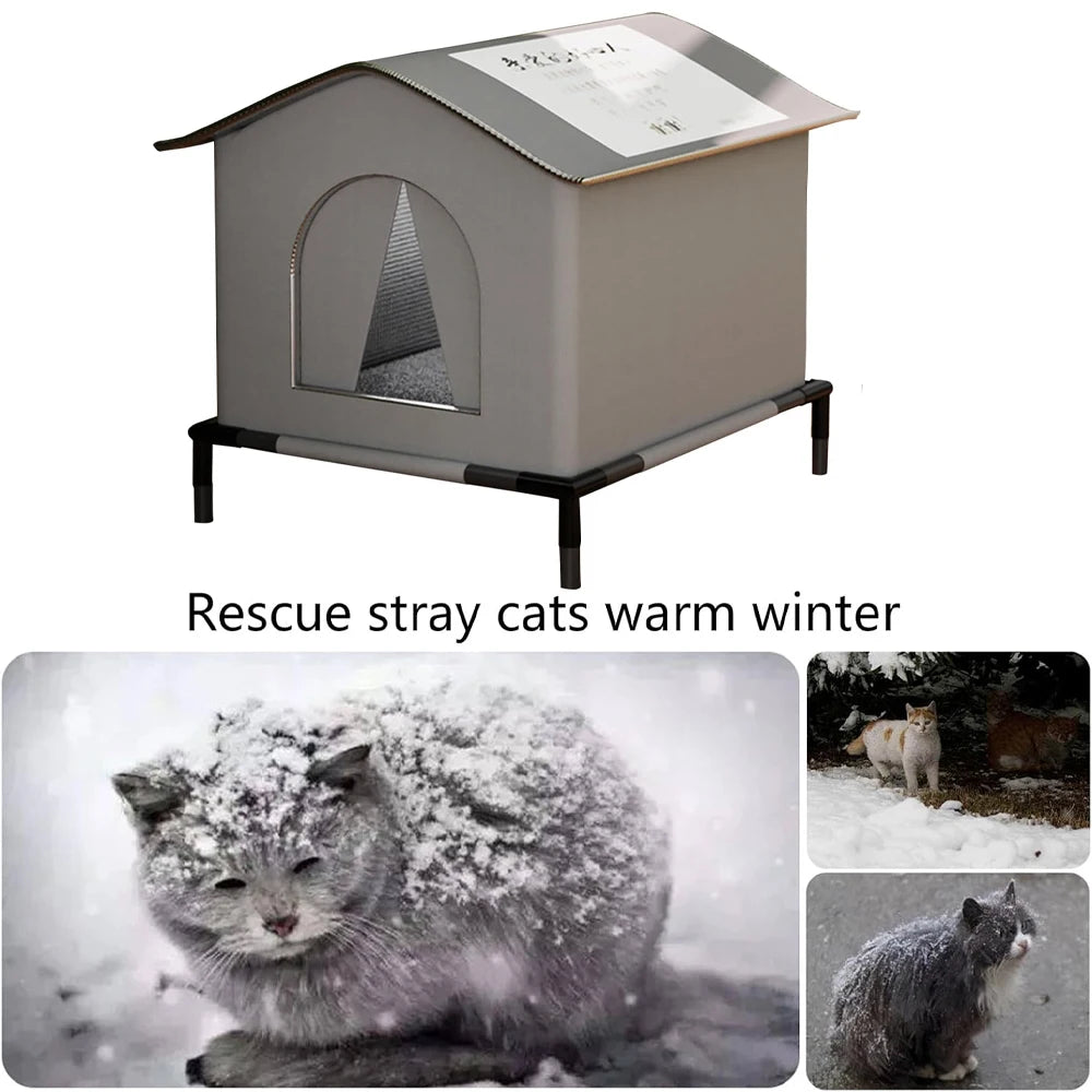 Outdoor Waterproof Cat House with Mat – Foldable Winter Shelter for Cats & Small Dogs