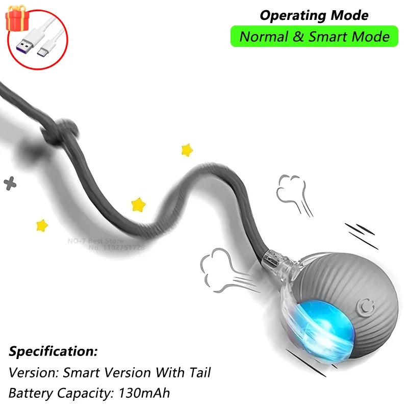 Cat Interactive Smart Ball Toy – Rechargeable Rolling Ball with Tail, Obstacle Avoidance & LED Modes