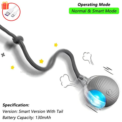 Cat Interactive Smart Ball Toy – Rechargeable Rolling Ball with Tail, Obstacle Avoidance & LED Modes