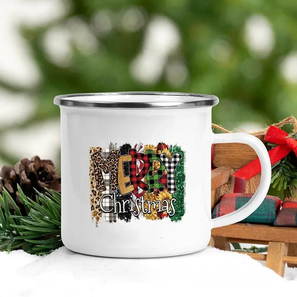Christmas Enamel Mug with Festive Print